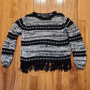 MINKPINK Black & White Fringe Crewneck Sweater